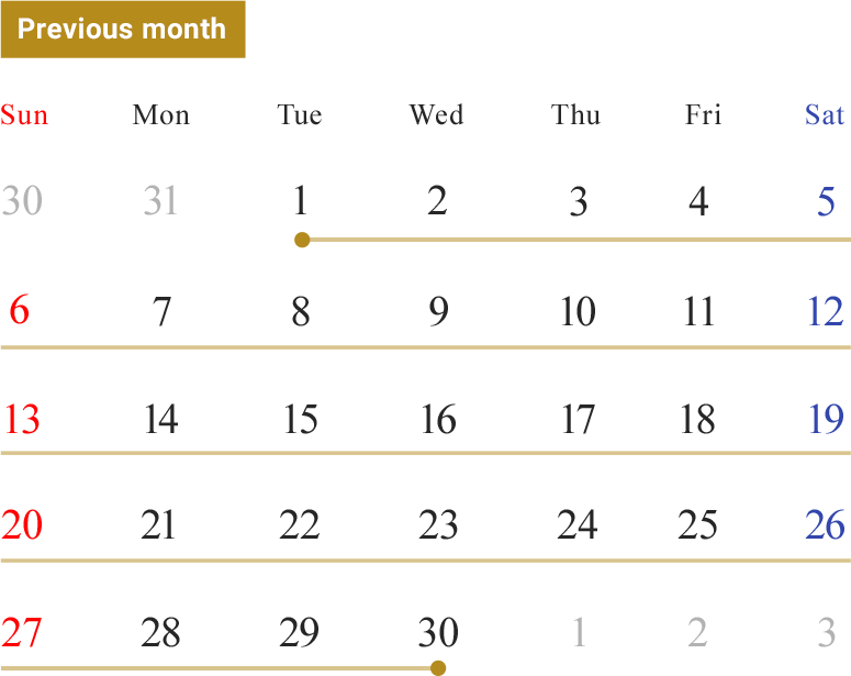 Previous month Sun Mon Tue Wed Thu Fri Sat 27 28 29 30 1 2 3 4 5 6 7 8 9 10 11 12 13 14 15 16 17 18 19 20 21 22 23 24 25 26 27 28 29 30 31