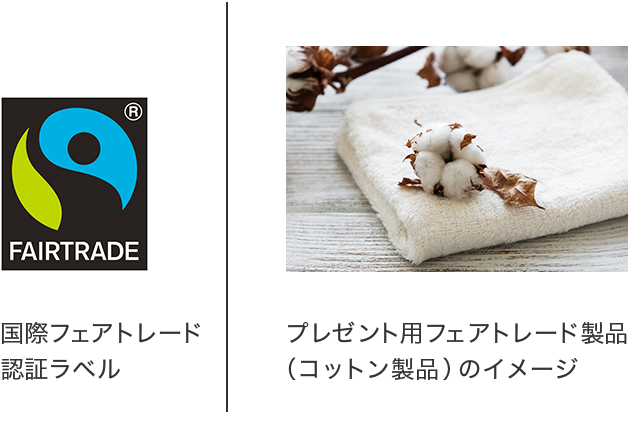 ® FAIRTRADE 国際フェアトレード認証ラベル プレゼント用フェアトレード製品（コットン製品）のイメージ