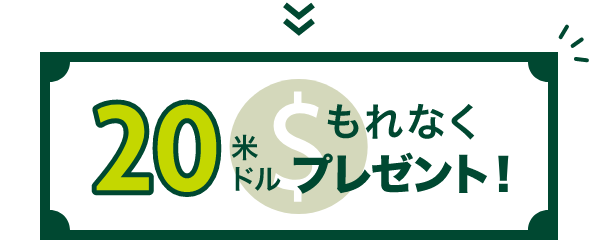 20米ドルもれなくプレゼント！ 通貨マーク