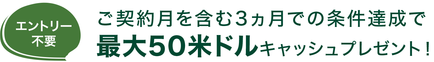 エントリー不要 ご契約月を含む3ヵ月での条件達成で最大50米ドルキャッシュプレゼント！