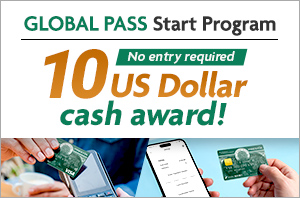 GLOBAL PASS® Start Program 10 US Dollar cash award! No entry required GPcardBimg