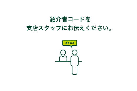 紹介者コードを支店スタッフにお伝えください。